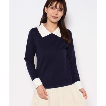 アクアガレージ aquagarage 襟付き ニット トップス ハイゲージ ニット （ネイビー）