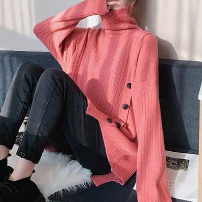 メゾンドラティール maison de LATIR ボタンデザインニットチュニック (ピンク)