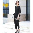 ルイルエブティック RUIRUE BOUTIQUE サイドプリーツパールトップスパンツセットアップ (ブラック)