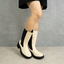 ファビーファビー FABBY FABBY. サイドゴアブーツ ミドル丈 厚底ヒール (オフホワイト)