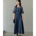 ドレスプラス DRESS+ 胸元フリルのレースドレス・結婚式ワンピース・お呼ばれパーティードレス (コバルトブルー)