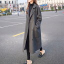アミュレット Amulet ロングチェスターコート レディース アウター 長袖 無地 秋服 冬服 10代 20代 30代 韓国ファッション 韓国 大きいサイズ オフィスカジュアル 大人 (グレー)