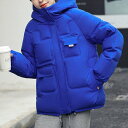アミュレット Amulet フード付きアウター レディース アウター 長袖 無地 秋服 冬服 10代 20代 30代 韓国ファッション 韓国 大きいサイズ ストリート アウトドア ポケット (ブルー)