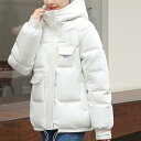 アミュレット Amulet フード付きアウター レディース アウター 長袖 無地 秋服 冬服 10代 20代 30代 韓国 大きいサイズ ストリート アウトドア ポケット (ホワイト)