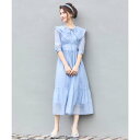 ドレスプラス DRESS+ ワンピース シアー素材 ケープ付き ミモレ丈 (グレイッシュブルー)(4)