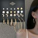 ショッピングゴー shoppinggo ピアス セット 12点セットピアス スタッドピアス アクセサリー ファッション小物 マルチピアス (ゴールド)
