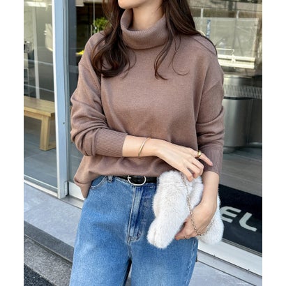 アンドミー andme タートルネック長袖オーバーサイズニットトップス （グレージュ）