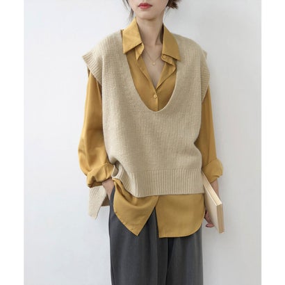 アイモン Aimoon ニットベスト レディース ニットチョッキ （ベージュ）