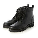 【本革 / 日本製】 バークレー BARCLAY タンクソール ウイングチップデザイン レースアップブーツ (BLK)