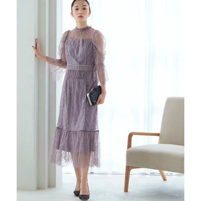 ルイルエブティック RUIRUE BOUTIQUE レースIラインティアードワンピースドレス (ラベンダー) ルイルエブティック RUIRUE BOUTIQUE レースIラインティアードワンピースドレス (ラベンダー)