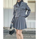 ジュエローブ Jewelobe コンパクトジャケット×プリーツミニスカートセットアップ (グレー)
