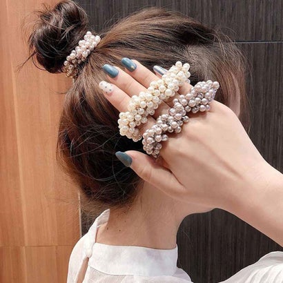 ヘアゴム ピンククリーム ヘアゴム スプリングヘアゴム 大人っぽい[品番：CRMA0005153