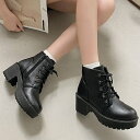 シューズインクローゼット Shoes in Closet -シュークロ- 軽量 厚底 レースアップ ヒール ショートブーツ 2805 （ブラック/スムース）