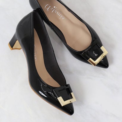 アルテミス バイ ダイアナ artemis by DIANA スクエアバックルポインテッドトゥパンプス （黒合皮エナメル）のサムネイル