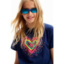 デシグアル Desigual ハート&スパンコール Tシャツ (ブルー)