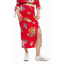 デシグアル Desigual ギャザー ミディスカート (ピンク/レッド)