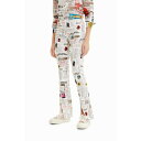 デシグアル Desigual ニュースペーパー スリットパンツ (ホワイト)