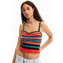 デシグアル Desigual クロシェ編み ショートストラップトップ (マルチ)