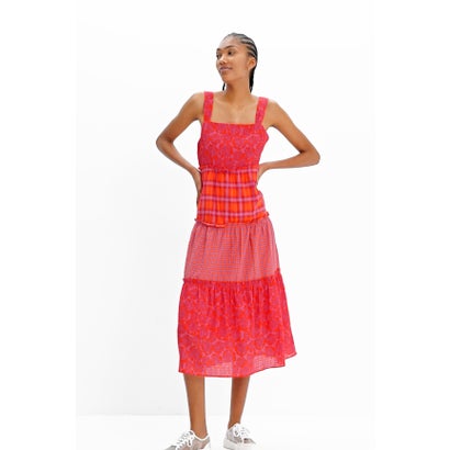 デシグアル Desigual パッチワーク ストラップ ロングワンピース （ピンク/レッド）