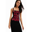 デシグアル Desigual メッセージ スリム ストラップワンピース (グレー/ブラック)