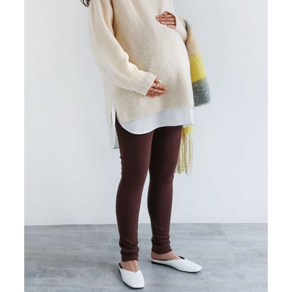 アンドミー andme 裏起毛 テレコ マタニティ レギンス パンツ （ブラウン）