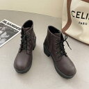 シューズインクローゼット Shoes in Closet -シュークロ- 軽量 厚底 レースアップ ヒール ショートブーツ 2805 (ダークブラウン/スムース)(4)
