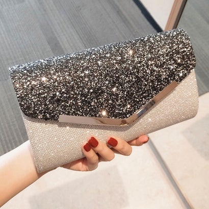 フォースメント Forcement バイカラークラッチバッグ ミニショルダー（ブラック×シルバー）