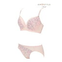 アモスタイル バイ トリンプ AMOSTYLE BY Triumph チャーミングラマー ブラ&ショーツセット フラワーフィールド 1397 F-Gカップ【返品不可商品】 (ピンク)(4)