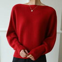 冬即戦力 ボリュームスリーブボートネック極上ドルマンニットトップス ゆったり軽量 リブ セーター 二の腕カバー ゆったり リラックス 華奢見せ タイト 細見え韓国ファッション セクシ