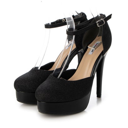 アタガール attagirl ストラッププラットフォームパンプス （ブラックグリッター）