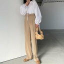 ルエレ Louere ベルト付きアシンメトリーハイウエストパンツ (ベージュ)