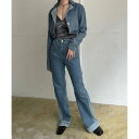 ジュエローブ Jewelobe クロップドテーラージャケット×ベルボトムルーズパンツ デニムセットアップ (ブルー)
