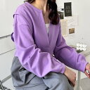 ジーラ GeeRA 柔らか素材深Vネックスウェット (パープル)