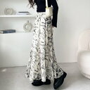 ジーラ GeeRA 切替フレアーロングスカート (アイボリー系花柄)