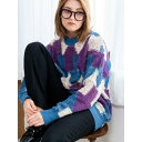 デバイス DEVICE ビッグシルエット 総柄 クルーネックニット プルオーバー ニット セーター (PU)