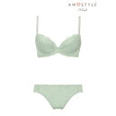 アモスタイル バイ トリンプ AMOSTYLE BY Triumph チャーミングラマー ブラ&ショーツセット ラインアートステッチ 1410 A-Dカップ【返品不可商品】 (グリーン)(4)