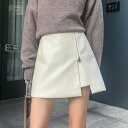 リフ Riff フェイクレザージップミニスカート フェイクレザー スリット ショート丈 タイトスカート インナーパンツ ボトム 韓国 シンプル ベーシック カジュアル フェミニン きれいめ 無地