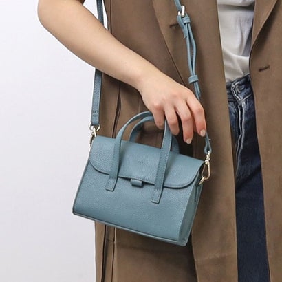 クーコ COOCO シュリンクレザーカブセ付レザー2WAYミニトートバッグ (ブルー)