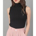 ソルレム solleim ハイネックプリーツスリーブレスTシャツ (ブラック)