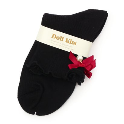 ドール キス Doll Kiss リボン付きメローリブクルーソックス （ブラック/ワイン(963)）