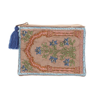 カンカン KANKAN インドドア刺繍ポーチ （ブラウン）