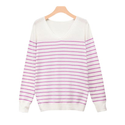 選べるシルクタッチウォッシャブルニット （オフホワイト×ピンク） 【Vネック】