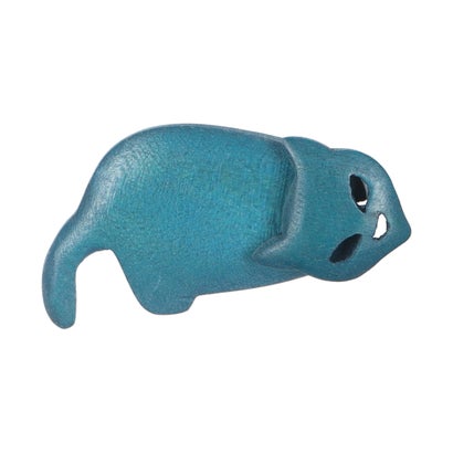 カンカン KANKAN ウッド首ふりネコブローチ (ブルー)