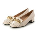 インターショシュール INTER-CHAUSSURES キルトデザインスクエアチェーンパンプス (ライトベージュエナメル)