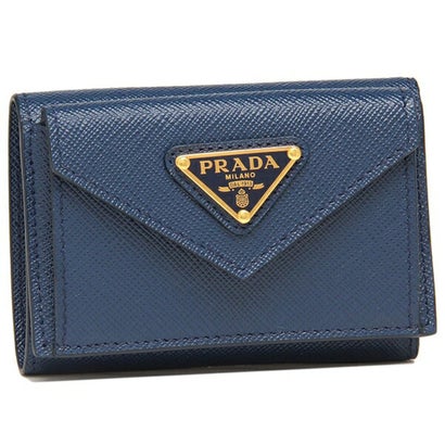 プラダ ミニ財布 レディース プラダ PRADA 三つ折り財布 サフィアーノトライアングルロゴ ミニ財布 ブルー レディース PRADA 1MH021 QHH F0016 2022SS （ブルー）