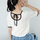 ジーラ GeeRA バックリボンリンガーワッフルTシャツ (アイボリー系)
