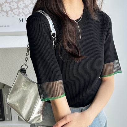 ジーラ GeeRA 袖口シアーリブニット （ブラック）のサムネイル