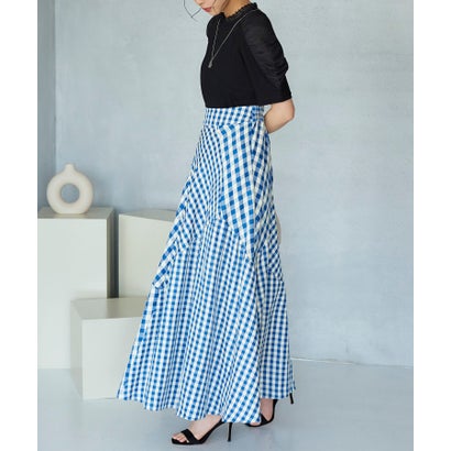 ルイルエブティック RUIRUE BOUTIQUE ミックスギンガムチェック・美脚フレアスカート （ブルー）