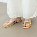 ラウナレア Launa lea デザインスクエアトゥサンダル(0525) (ゴールド)