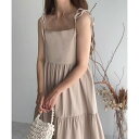 フィルー FILLOU FILLOU ショルダーリボンティアードキャミワンピース (ライトベージュ)